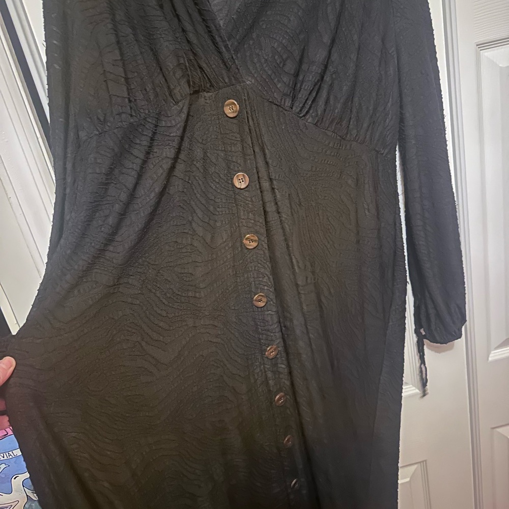 ASOS Black Textured zebra overlay Long Sleeve Dress